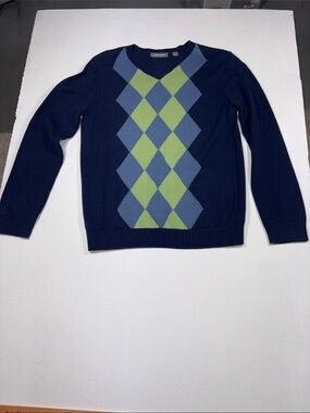 Pure Stuff Navy Crewneck Sweater with Blue and Green Argyle